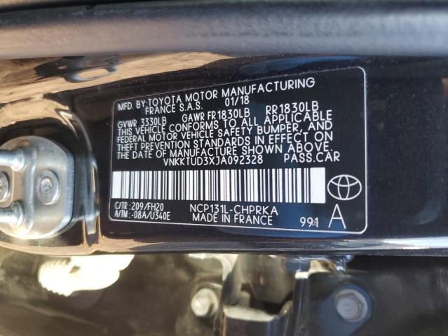 VNKKTUD3XJA092328 - 2018 TOYOTA YARIS L BLACK photo 12