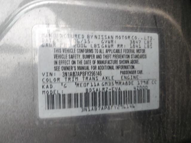 3N1AB7AP8FY296146 - 2015 NISSAN SENTRA S CHARCOAL photo 12