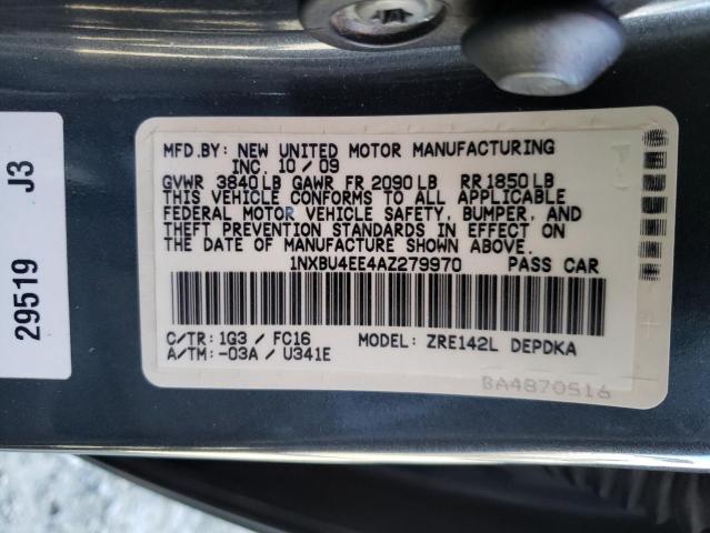 1NXBU4EE4AZ279970 - 2010 TOYOTA COROLLA BASE GRAY photo 12