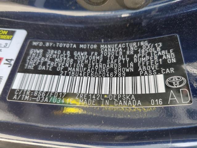 2T1BU4EE6DC046789 - 2013 TOYOTA COROLLA BASE BLUE photo 12