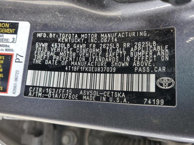 4T1BF1FK0EU837039 - 2014 TOYOTA CAMRY L GRAY photo 12