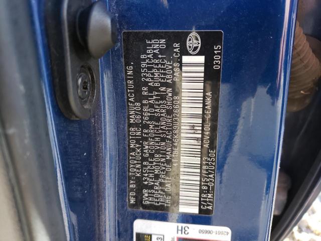 4T1BE46K89U326608 - 2009 TOYOTA CAMRY BASE BLUE photo 12