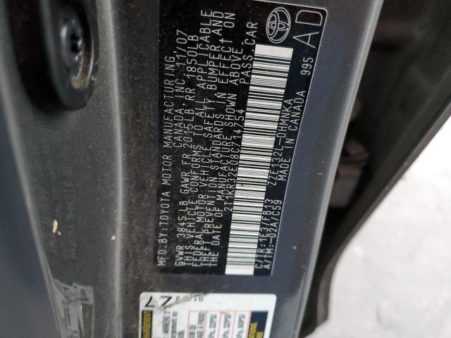 2T1KR32E08C714754 - 2008 TOYOTA COROLLA MA XR GRAY photo 12