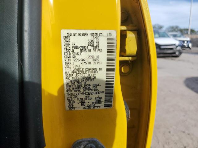 5N1ED28Y54C603025 - 2004 NISSAN XTERRA XE YELLOW photo 12