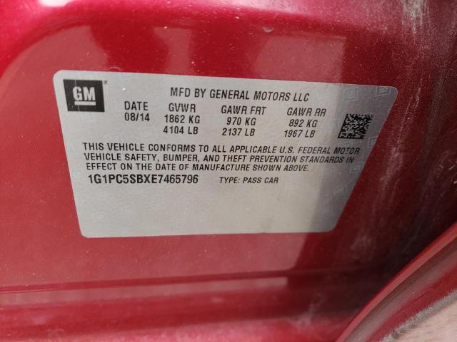 1G1PC5SBXE7465796 - 2014 CHEVROLET CRUZE LT RED photo 12