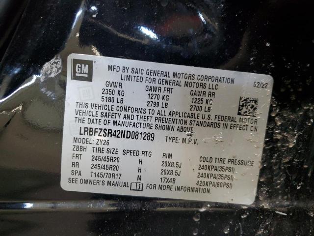 LRBFZSR42ND081289 - 2022 BUICK ENVISION AVENIR BLACK photo 13