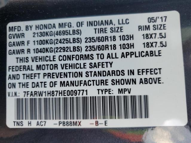 7FARW1H87HE009771 - 2017 HONDA CR-V EXL GRAY photo 14