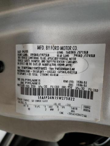 1FAFP34N15W275822 - 2005 FORD FOCUS ZX4 SILVER photo 12