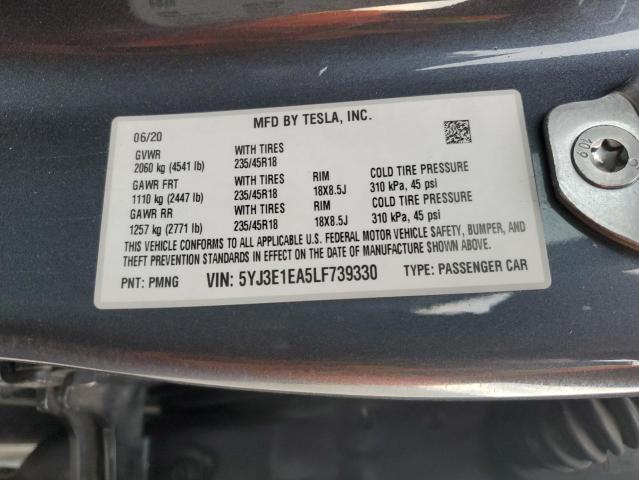 5YJ3E1EA5LF739330 - 2020 TESLA MODEL 3 GRAY photo 12