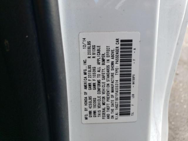 1HGCT1B71FA005314 - 2015 HONDA ACCORD EX WHITE photo 12