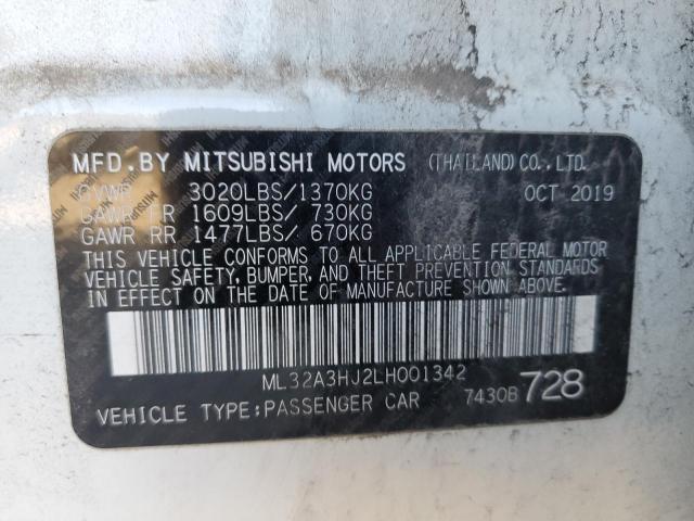 ML32A3HJ2LH001342 - 2020 MITSUBISHI MIRAGE ES WHITE photo 12