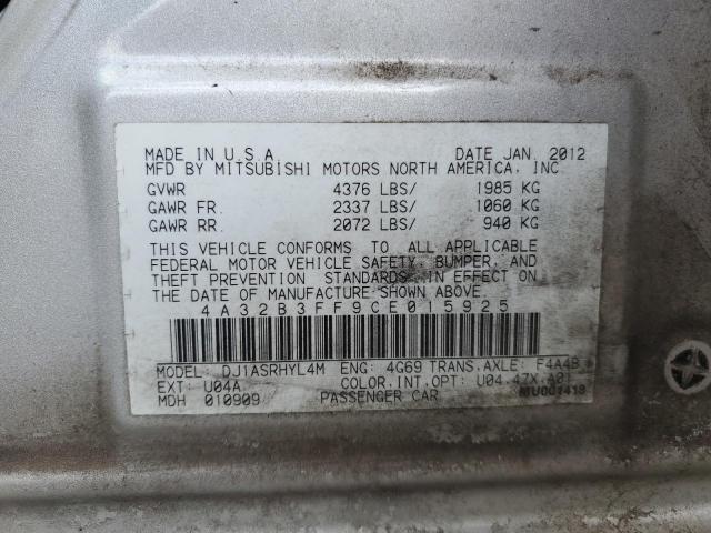 4A32B3FF9CE015925 - 2012 MITSUBISHI GALANT ES SILVER photo 12