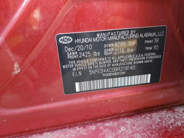 5NPEB4AC0BH218140 - 2011 HYUNDAI SONATA GLS RED photo 12