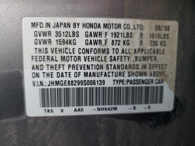 JHMGE88299S006139 - 2009 HONDA FIT GRAY photo 12