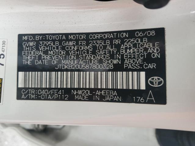 JTDKB20U587800328 - 2008 TOYOTA PRIUS WHITE photo 12