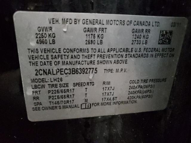 2CNALPEC3B6392775 - 2011 CHEVROLET EQUINOX LT BLACK photo 13