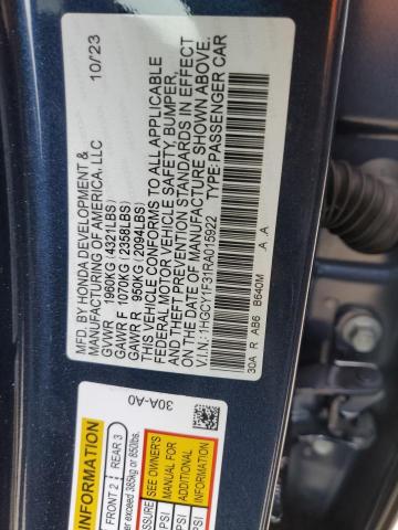 1HGCY1F31RA015922 - 2024 HONDA ACCORD EX BLUE photo 12