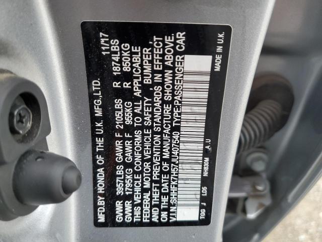 SHHFK7H57JU407540 - 2018 HONDA CIVIC EX SILVER photo 12