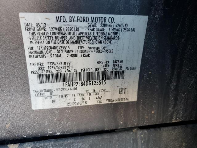 1FAHP2E84DG125515 - 2013 FORD TAURUS SEL GRAY photo 13