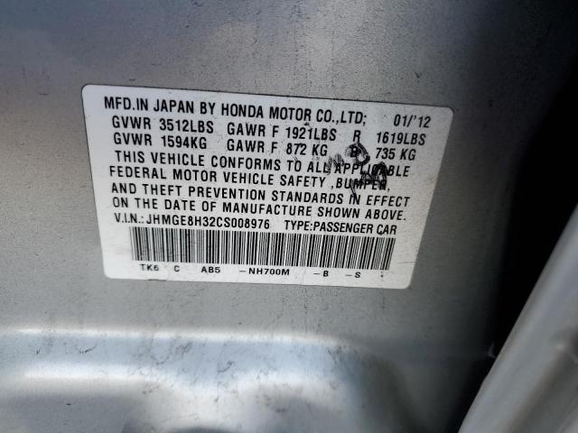 JHMGE8H32CS008976 - 2012 HONDA FIT SILVER photo 12