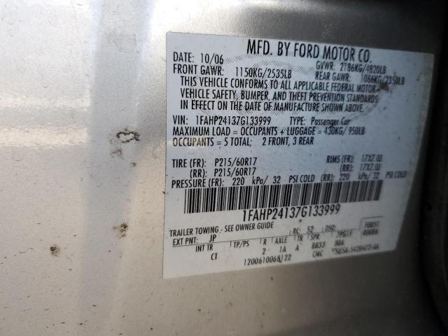 1FAHP24137G133999 - 2007 FORD FIVE HUNDR SEL SILVER photo 12