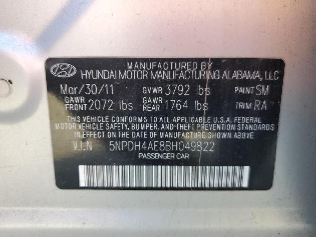 5NPDH4AE8BH049822 - 2011 HYUNDAI ELANTRA GLS SILVER photo 12