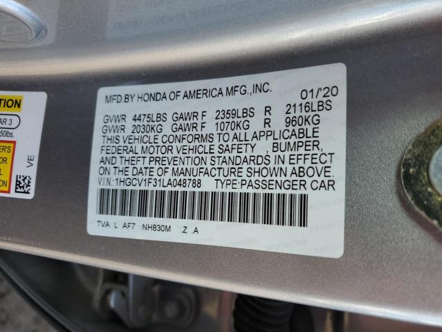 1HGCV1F31LA048788 - 2020 HONDA ACCORD SPORT SILVER photo 12