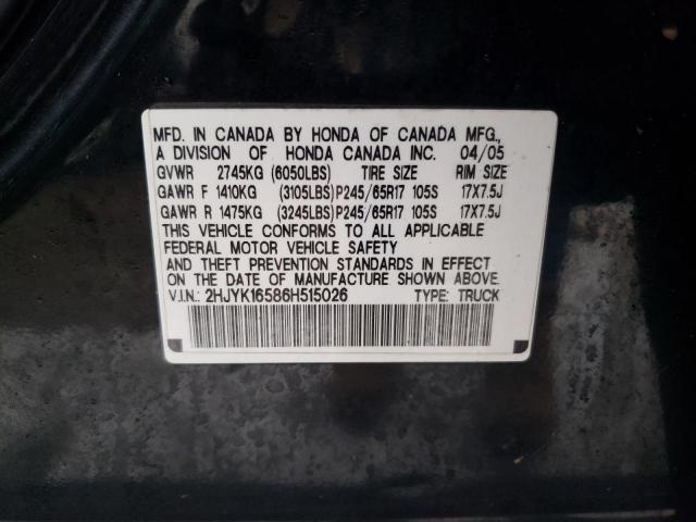 2HJYK16586H515026 - 2006 HONDA RIDGELINE RTL BLACK photo 13