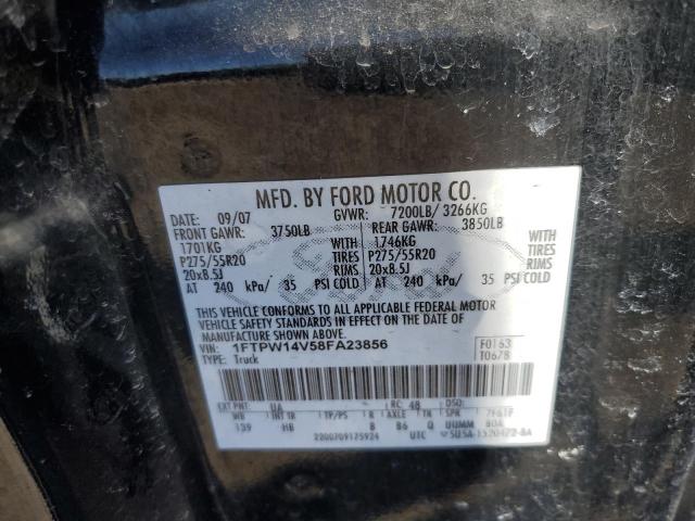 1FTPW14V58FA23856 - 2008 FORD F150 SUPERCREW BLACK photo 12