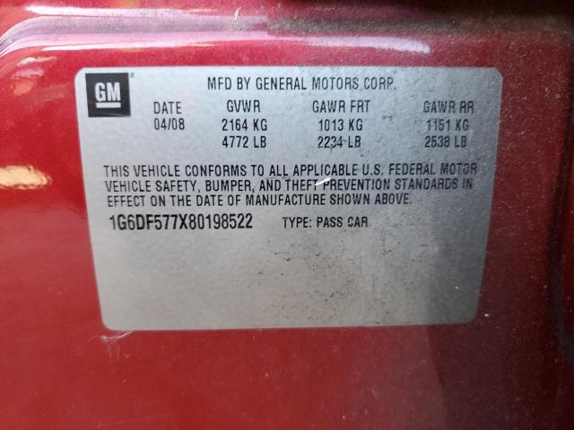 1G6DF577X80198522 - 2008 CADILLAC CTS RED photo 12