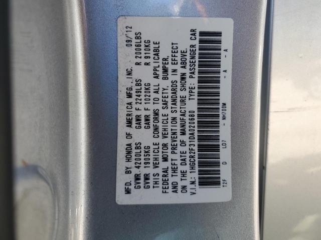 1HGCR2F31DA020680 - 2013 HONDA ACCORD LX SILVER photo 12