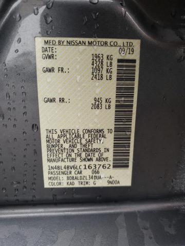 1N4BL4BV6LC163762 - 2020 NISSAN ALTIMA S CHARCOAL photo 12