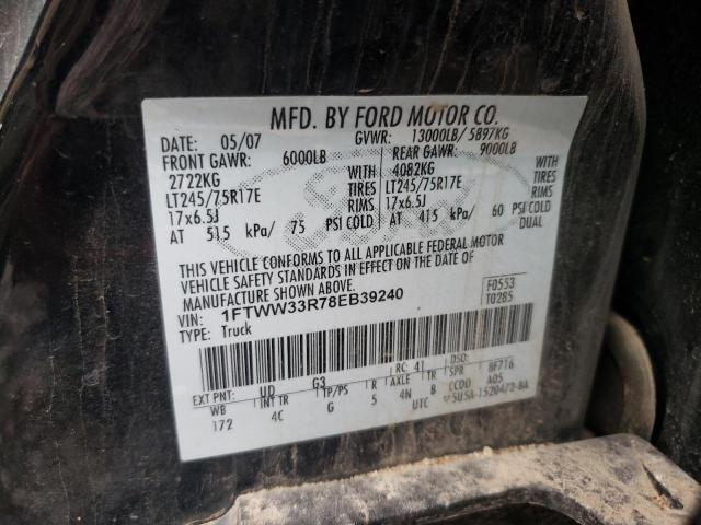 1FTWW33R78EB39240 - 2008 FORD F350 SUPER DUTY BLACK photo 12