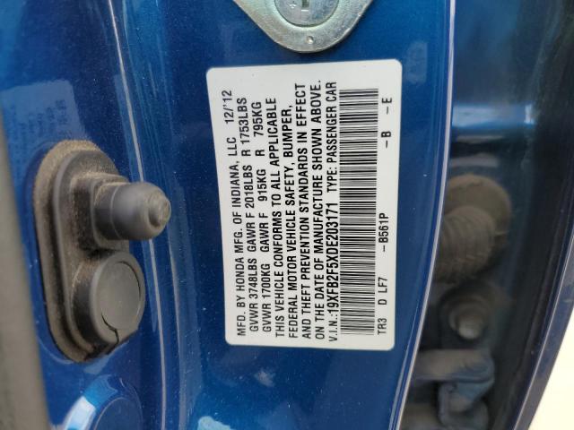 19XFB2F5XDE203171 - 2013 HONDA CIVIC LX BLUE photo 12