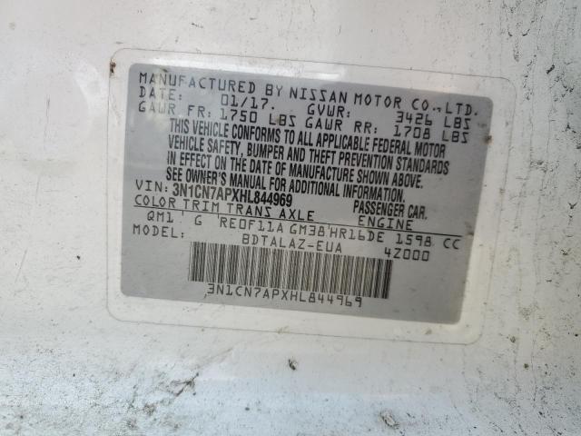 3N1CN7APXHL844969 - 2017 NISSAN VERSA S WHITE photo 13