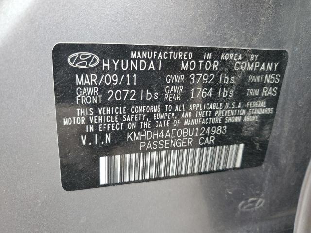 KMHDH4AE0BU124983 - 2011 HYUNDAI ELANTRA GLS GRAY photo 12