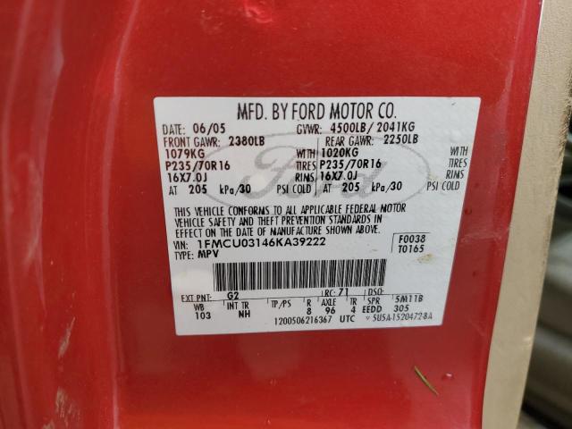 1FMCU03146KA39222 - 2006 FORD ESCAPE XLT BURGUNDY photo 13