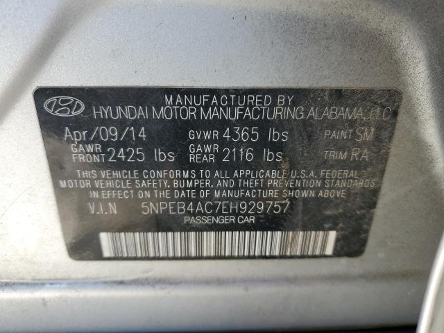 5NPEB4AC7EH929757 - 2014 HYUNDAI SONATA GLS SILVER photo 12