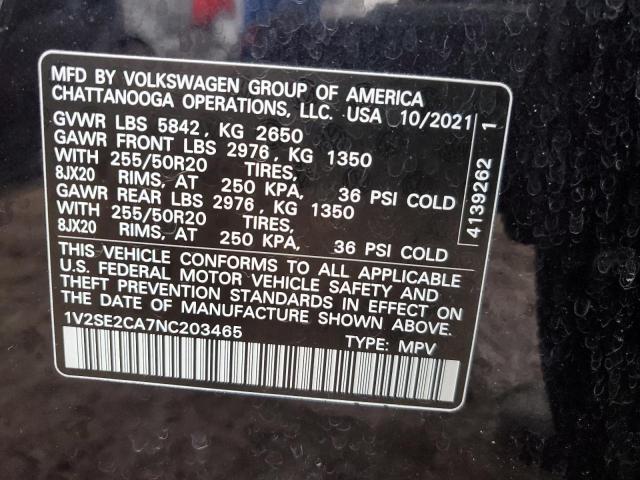 1V2SE2CA7NC203465 - 2022 VOLKSWAGEN ATLAS CROS Черный фото 13