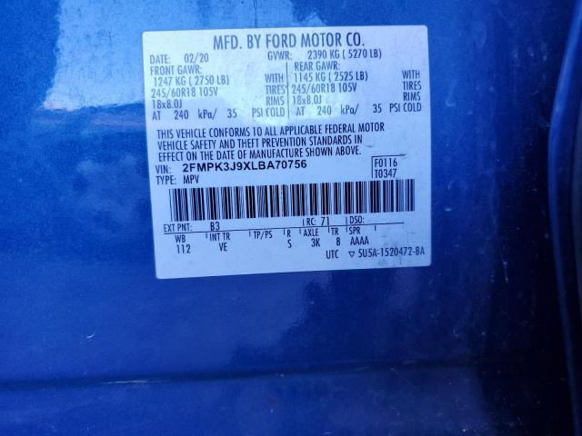 2FMPK3J9XLBA70756 - 2020 FORD EDGE SEL BLUE photo 12