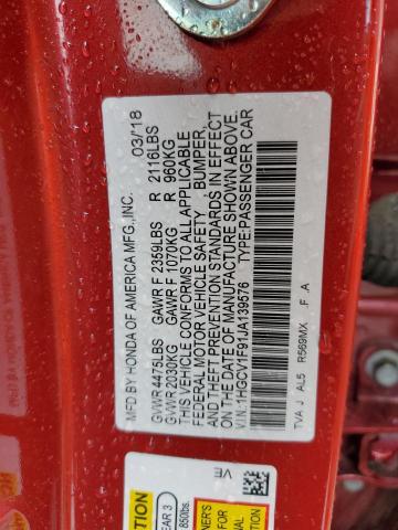 1HGCV1F91JA139576 - 2018 HONDA ACCORD TOURING RED photo 12