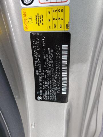 WBAUC73528VF23737 - 2008 BMW 135 I SILVER photo 12