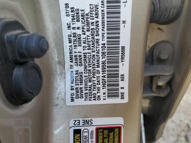 1HGFA16958L106104 - 2008 HONDA CIVIC EXL ოქროსფერი ფოტო 13