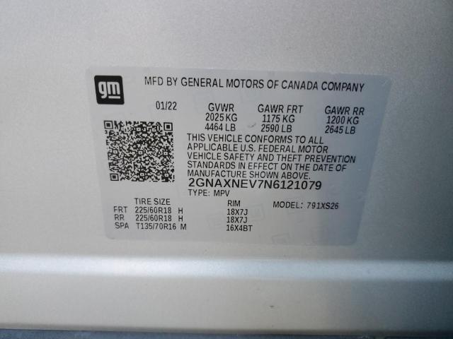 2GNAXNEV7N6121079 - 2022 CHEVROLET EQUINOX PREMIER SILVER photo 14