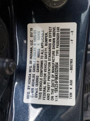 19XZE4F96KE025954 - 2019 HONDA INSIGHT TOURING GRAY photo 12