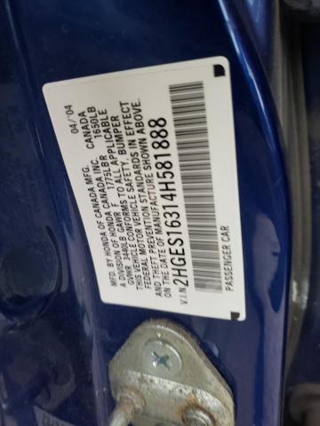 2HGES16314H581888 - 2004 HONDA CIVIC DX VP 蓝色 照片 13