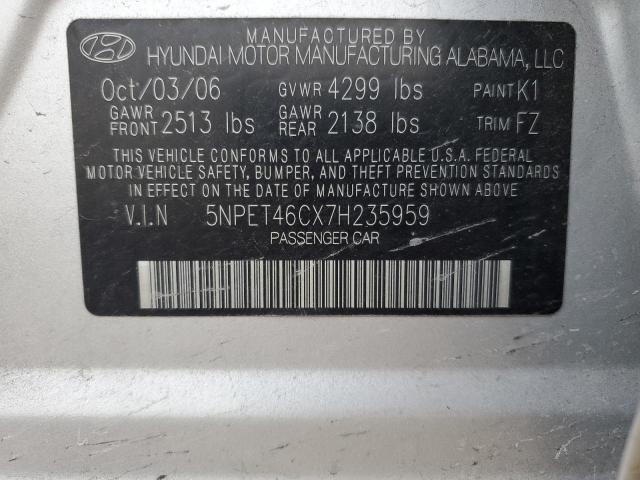 5NPET46CX7H235959 - 2007 HYUNDAI SONATA GLS SILVER photo 12