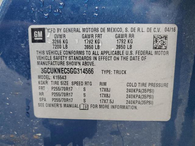 3GCUKNEC5GG314566 - 2016 CHEVROLET SILVERADO K1500 BLUE photo 12