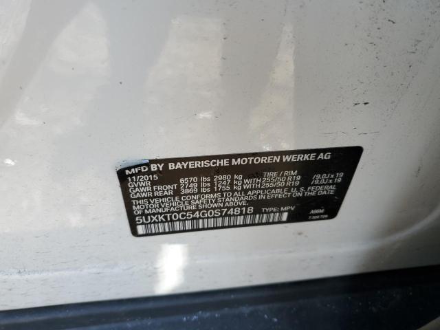 5UXKT0C54G0S74818 - 2016 BMW X5 XDR40E WHITE photo 12