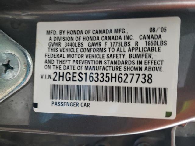 2HGES16335H627738 - 2005 HONDA CIVIC DX VP Grau Foto 12